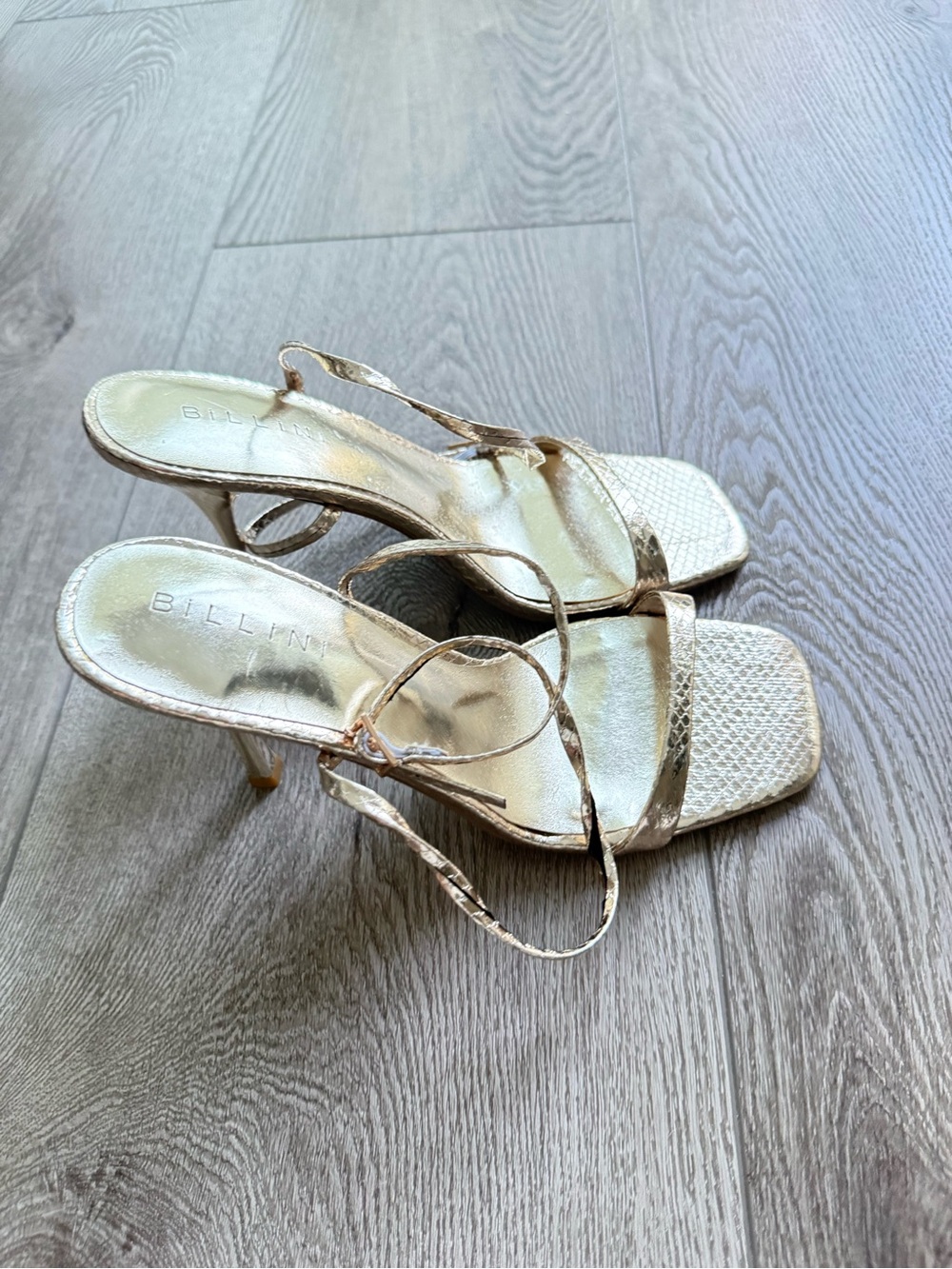 billini gold scale strappy square toe high heels stiletto shoes size 6 NEW